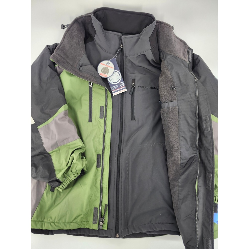 Free Country Mens 3-in-1 Systems Jacket Green Charcoal Gray Medium NWT